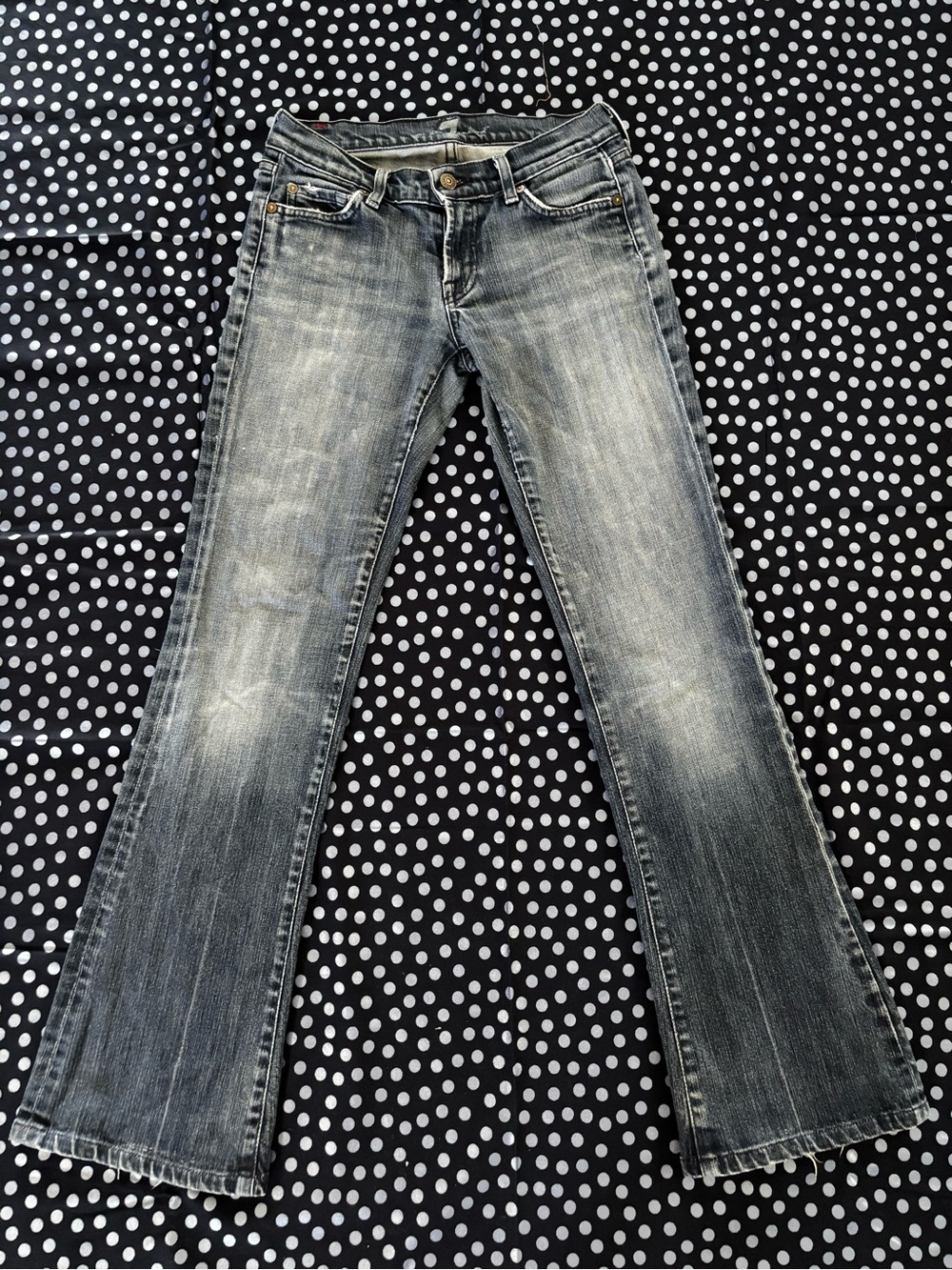 Seven7 Women's Faded Blue Flare Jeans